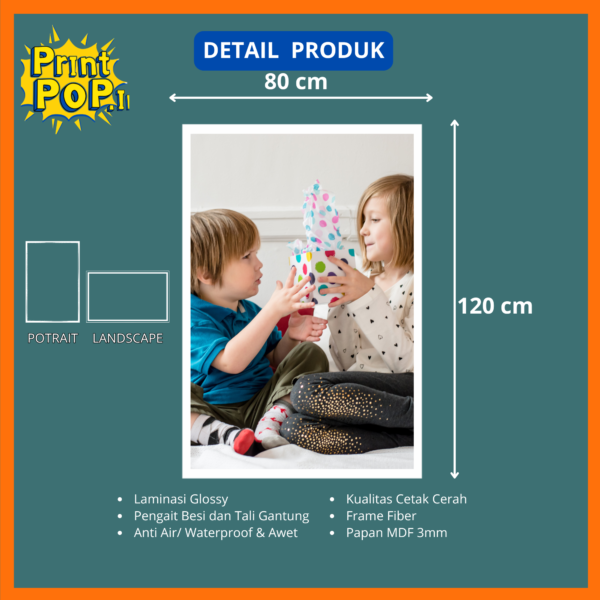 CETAK FOTO CUSTOM PAPAN MDF + BINGKAI UK 80x120cm/26RS