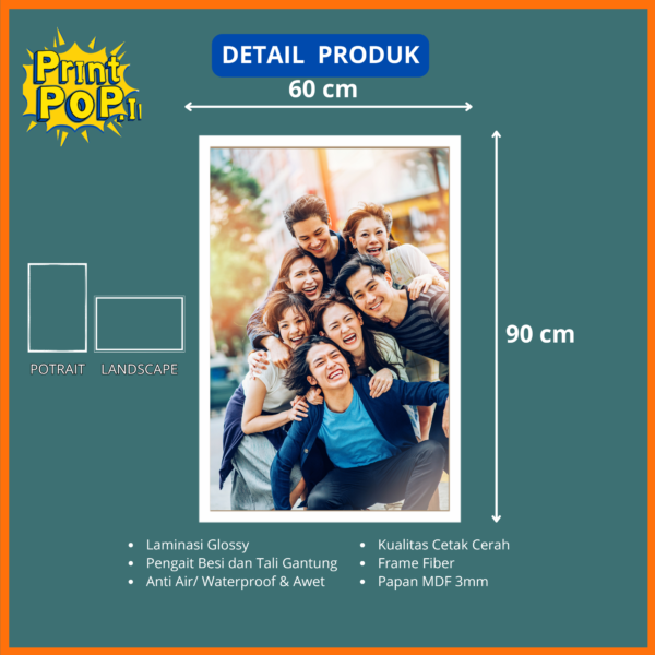 CETAK FOTO CUSTOM PAPAN MDF + BINGKAI UK 60x90cm/24RS
