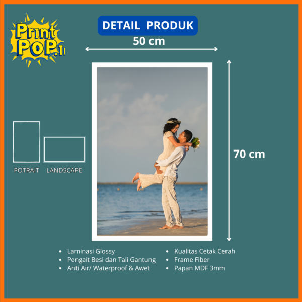 CETAK FOTO CUSTOM PAPAN MDF + BINGKAI UK 50x70cm/20RS