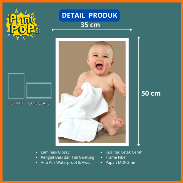 CETAK FOTO CUSTOM PAPAN MDF + BINGKAI UK 35x50cm/12RS