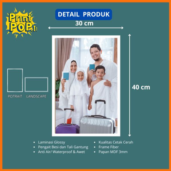 CETAK FOTO CUSTOM PAPAN MDF + BINGKAI UK 30x40cm/12R
